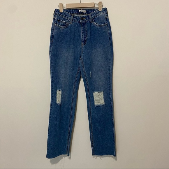 Avec Les Filles Straight Leg Distressed Jeans - Picture 1 of 9